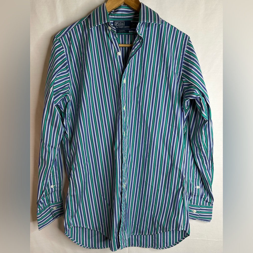 Polo Ralph Lauren Curham Classic Fit Blue and Green Striped Shirt Size Small